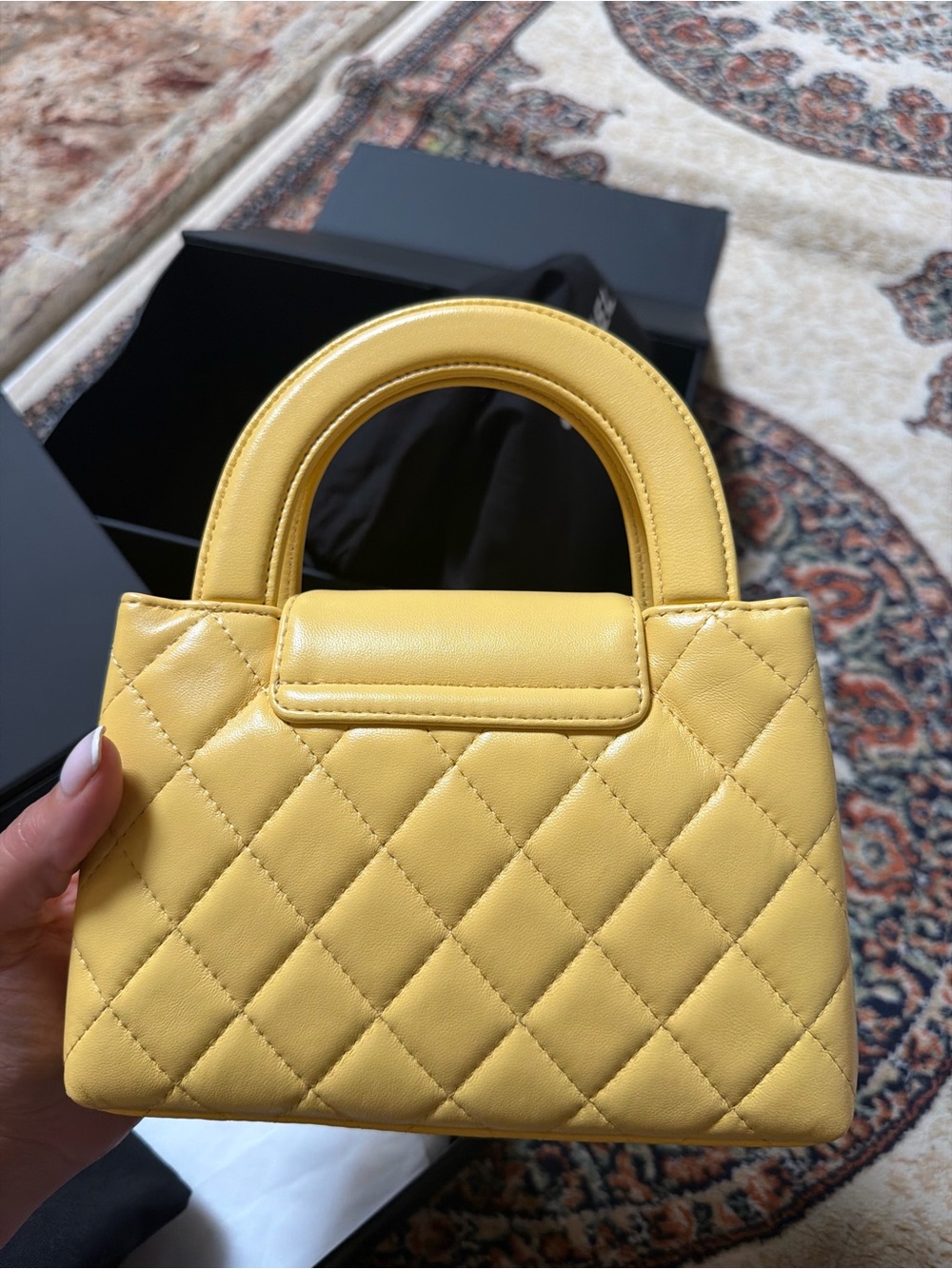 CHANEL Quilted Yellow Mini Top-Handle Bag with Gold CC - Picture 4 of 7